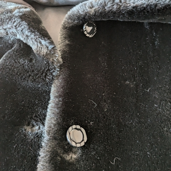 Black Faux Fur with leopard inside Hooded Jacket size 14 - Picture 3 of 3